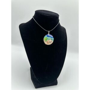 Ocean Landscape Needle Felted Wool Painting pendent + shells handmade with love